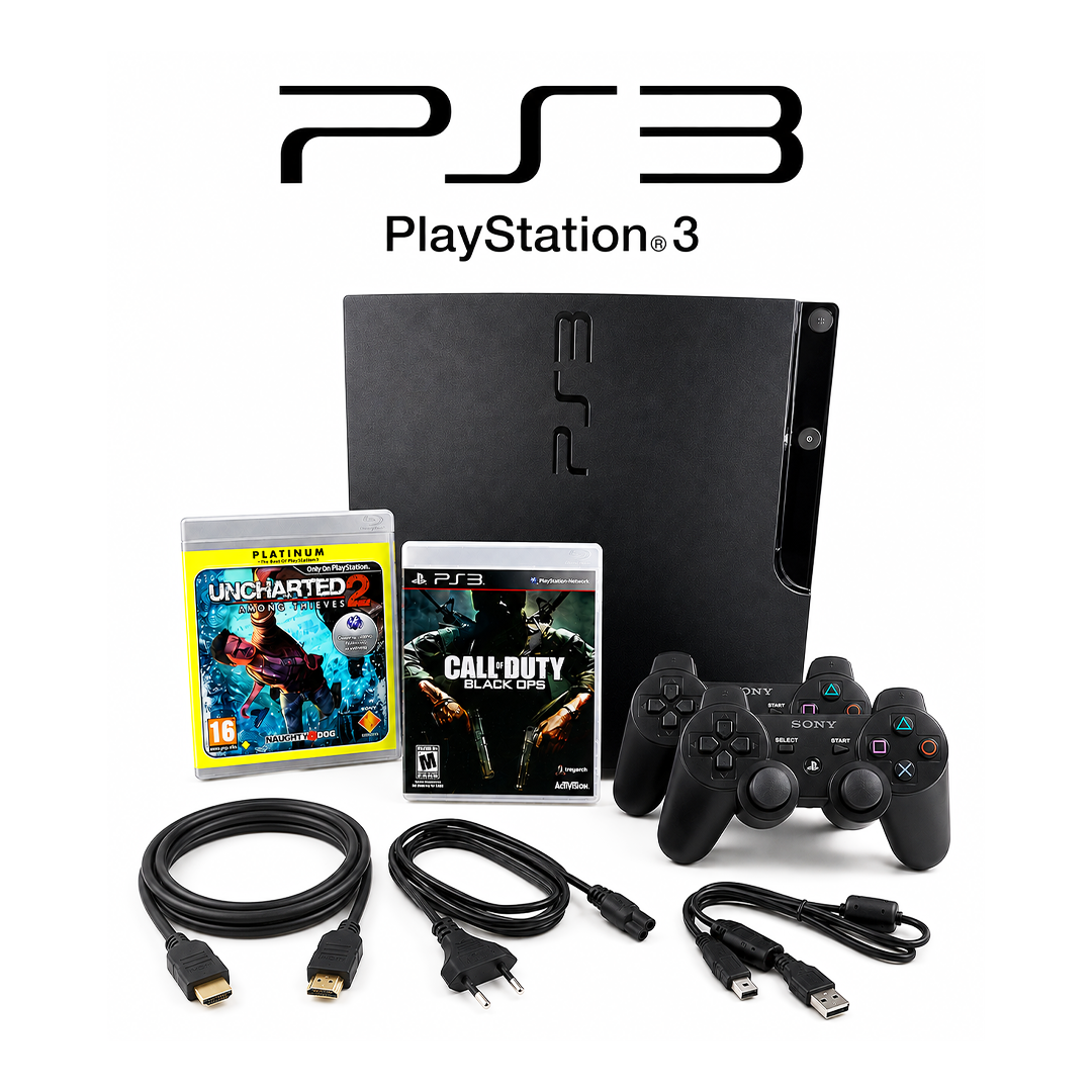 Console Sony PS3 Slim Noir Avec 2 Manette et CD ORIGINAL. Console Sony PS3 Slim Noir Avec 2 Manette et CD ORIGINAL.