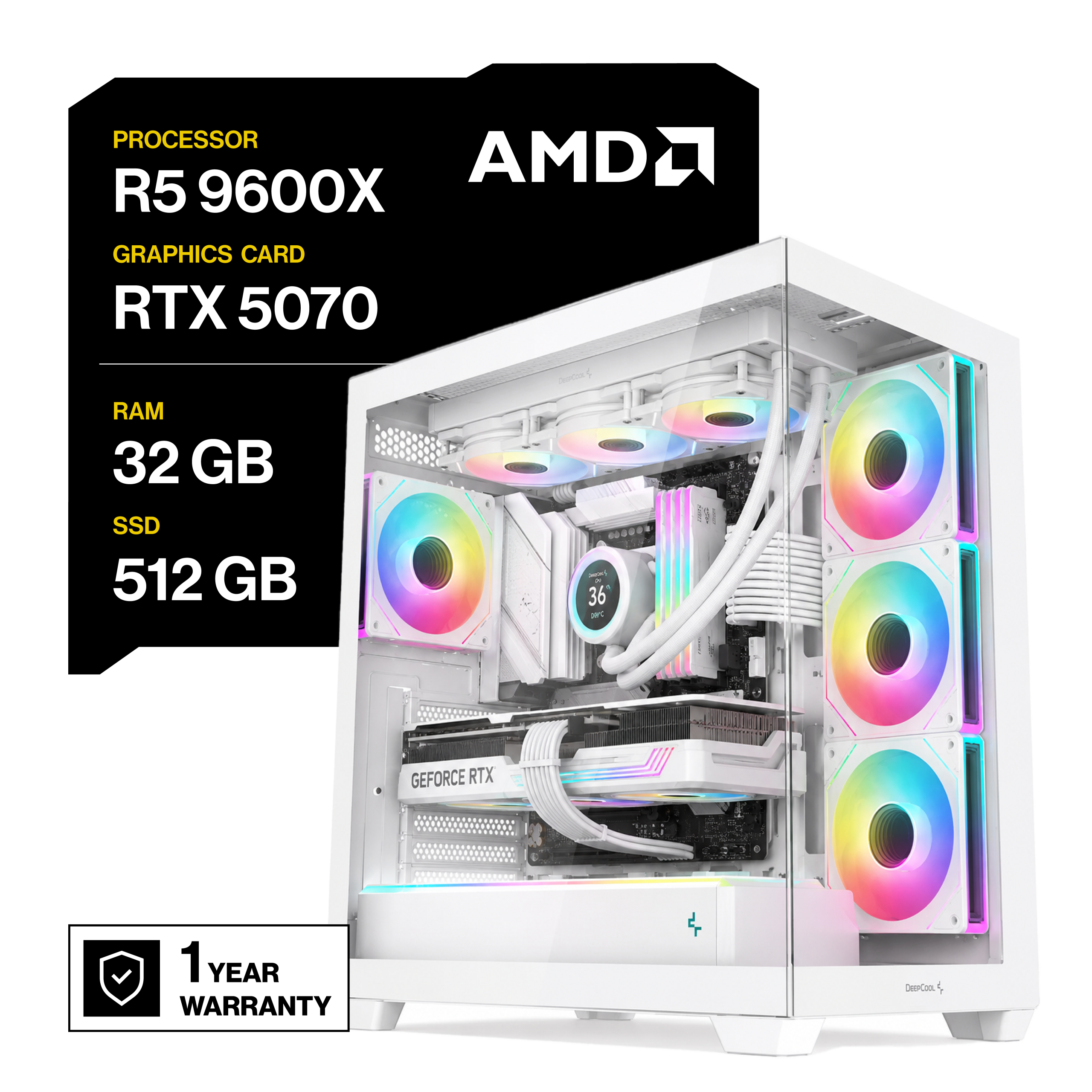 PC GAMER RYZEN 5 9600X RTX 5070 12GB GDDR7 32GB DDR5 512GB SSD NVMe Gen4 PC GAMER RYZEN 5 9600X RTX 5070 12GB GDDR7 32GB DDR5 512GB SSD NVMe Gen4